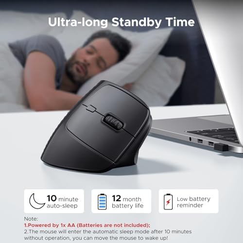 UGREEN 2.4G Mouse Wireless Vertical Ergonomic Mouse, Adjustable DPI Office Cordless 6 Buttons, Computer Mouse with 1000/1600/2000/4000 DPI for Windows/Mac OS etc - Image 6