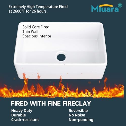Miuara Farmhouse Sink 30 x 18 Inch White Fireclay Apron Front Kitchen Sink - Image 4