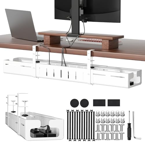 Under Desk Cable Management Tray, Expandable 25.2"–38.6" Cable Tray, White by SUREUP9