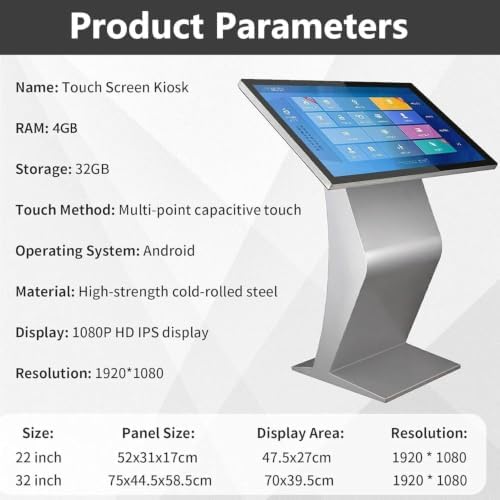 21.5 32 Inch Touch Screen Kiosk, 1080P HD IPS Digital Signage 32in-Silver - Image 5