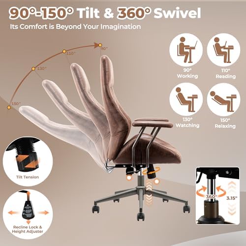 ovios Ergonomic Office Chair, High-Back Faux Suede Computer Executive Chair - Image 3