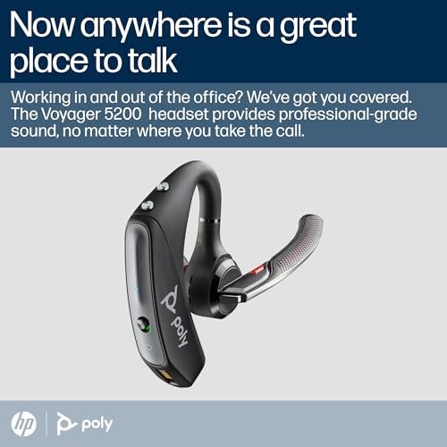 Poly Voyager 5200 Wireless Headset (Plantronics) - Single-Ear Bluetooth Headset w/Noise-Canceling Mic - Ergonomic Design - Voice Controls - Lightweight - Connect to Mobile/Tablet via Bluetooth - Image 2