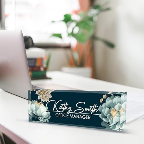 Personalized Name Plate for Desk, Custom Desk Name Plate, Acrylic Name Plate Office Desk Accessories, Personalized Office Gifts for Coworkers Teachers, Employee Appreciation Gifts (B-White Flower) - Image 4