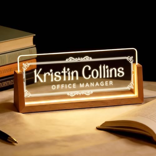 Personalized Light Up Acrylic Desk Name Plate - Custom Name Plate for Desk with Walnut Wood Base - Appreciation Office Gifts for Employees, Teacher, Social Worker (Vintage Frame) by Unknown