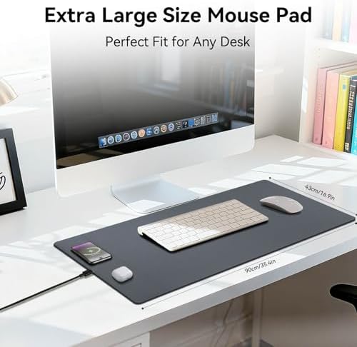 Wireless Charging Mouse Pad, 15W Fast Charge Magnetic Charger Desk Pad, Large Office Desk Mat (35.4"x16.9") with Ultra-Smooth Surface, Gray Computer Mousepad for MacBook, PC, Laptop - Image 5