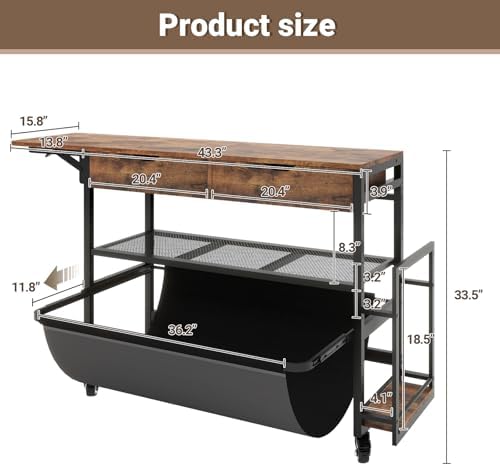 Natwind Wide Format Printer Stand,Plotter Table with Laptop Station,Retro - Image 3