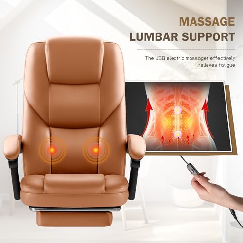 Furmax Executive Office Chair with Foot Rest Big and Tall Office Chair Ergonomic Home Office Desk Chairs Reclining High Back Leather Chair with Lumbar Support, 400LBS (Brown) - Image 4