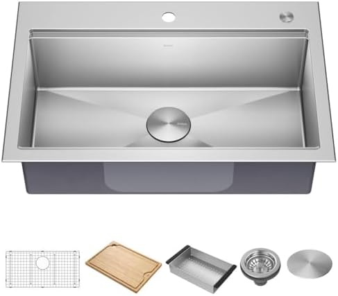 KRAUS Kore 32-Inch Drop In/Undermount Workstation 18 Gauge Single Bowl Stainless Steel Kitchen Sink with Accessories, KWT300-32 by Unknown