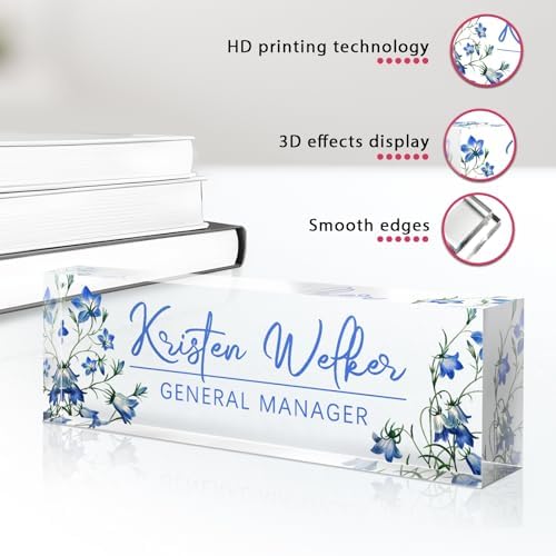 Custom Name Plate for Desk - Personalized Gifts Acrylic Name Plate for Women Men - Office Decor Gifts for Coworkers, Boss, Employees, Teacher, Social Worker (Flowers-A) - Image 3
