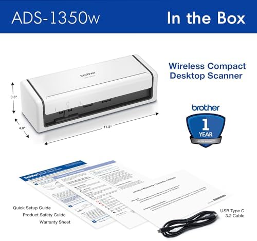 Brother ADS-1350W Wireless Compact Desktop Scanner | Scan Speeds of Up to 30ppm | Single Pass Double-Sided Scanning (Renewed) - Image 7