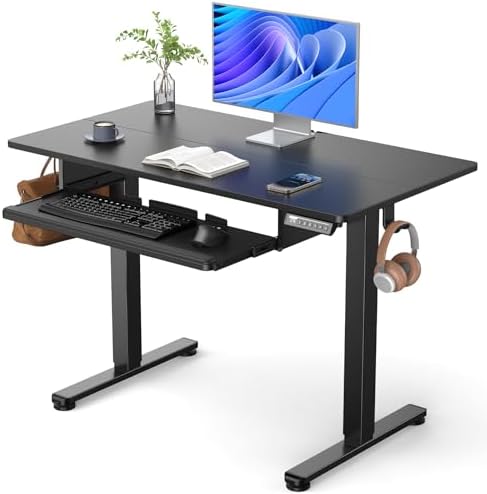 ErGear Electric Standing Desk with Keyboard Tray, 44x24 Inches Adjustable Height Sit Stand Up Desk, Home Office Desk Computer Workstation, Black by ErGear