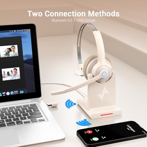 JIAMQISHI Bluetooth Wireless Headset with Mic for Work, Bluetooth 5.2, Advanced Noise Reduction Microphone, Clear Calls - Comfortable On-Ear Headphones, Applicable to PC, Laptop, Phone, Android, Zoom - Image 3
