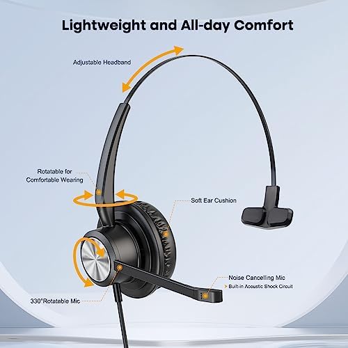 MKJ Cisco Phone Headset Corded RJ9 Telephone Headset Noise Canceling Mic - Image 4