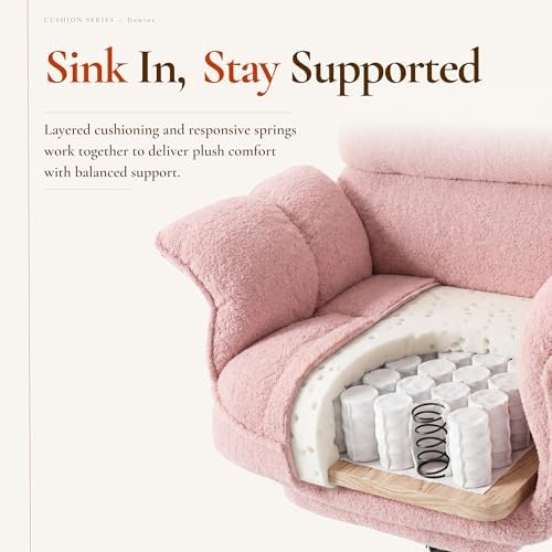 Dowinx Big and Tall Office Chair, Ergonomic Desk Chair with Thick Cushion, Wide Seat & Armrests Computer Gaming Chair,High Back Reclining Teddy Fleece Criss Cross Chair with Foot Rest, Pink - Image 6