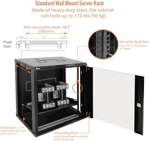 Tecmojo 12U Wall Mount Server Cabinet IT Network Rack Enclosure Lockable Door and Side Panels Black,Cooling Fan,Glass Door,17.7inch Depth,for 19” IT Equipment,A/V Devices - Image 4