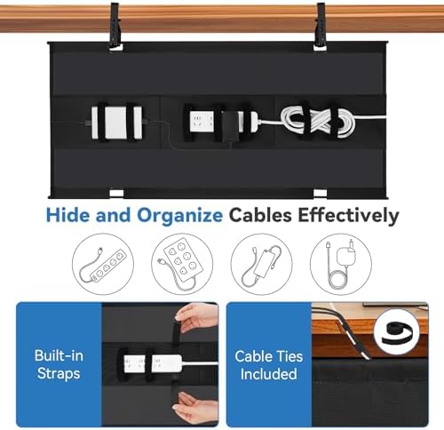 SHUWEI 36" Under Desk Cable Management Tray, Fabric, No-Drill Mount - Image 2
