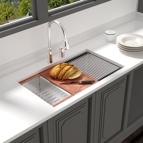Lordear 32 Undermount Kitchen Sink 32x19 Inch Stainless Steel Kitchen Sinks Ledge Workstation 16 Gauge Single Bowl Under Counter Handmade Sink with Cutting Board - Image 2