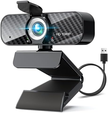 Webcam Full HD 1080P with Built-in Microphone and Rotatable Tripod, Carbon Fiber Board and Privacy Cover, Auto Light Correction, Adjustable FOV, Plug&Play for Zoom/Skype/Facetime/YouTube, Laptop/PC by ILAOLIU