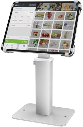 AboveTEK Anti-Theft iPad Kiosk Stand, 360 Rotation & Adj. Height 8.3"–13.4", Heavy-Duty Steel & Aluminum, Fits 9.7"-13" Tablets, Security Retail POS Tablet Stand for Business & Commercial Use (Silver) by AboveTEK