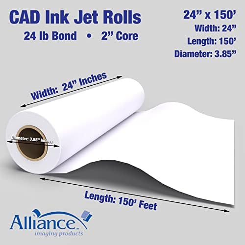 Alliance Wide Format Paper 24" x 150' CAD Bond Rolls (24lb | 4 Rolls, 24 In x 150 Ft | 2" Core) - Image 2