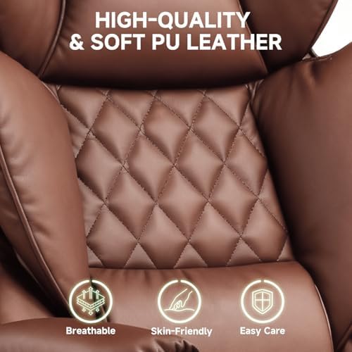 COMHOMA Big and Tall Office Chair, High Back Leather Gaming Chair with Footrest, Executive Ergonomic Office Chairs with Pocket Spring Lumbar Support and with Outward Fixed Soft Armrests - Image 6