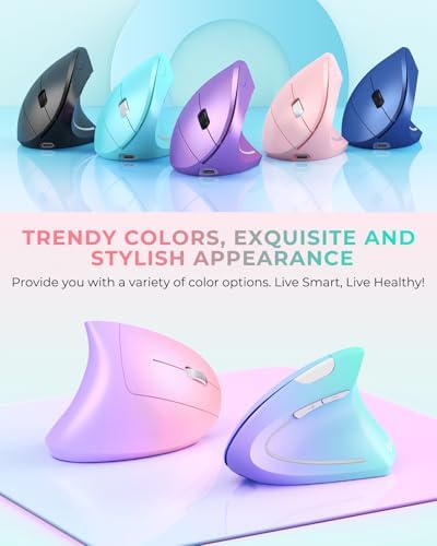 Lekvey Ergonomic Mouse, Rechargeable Wireless Vertical Mouse, Pink Green - Image 2