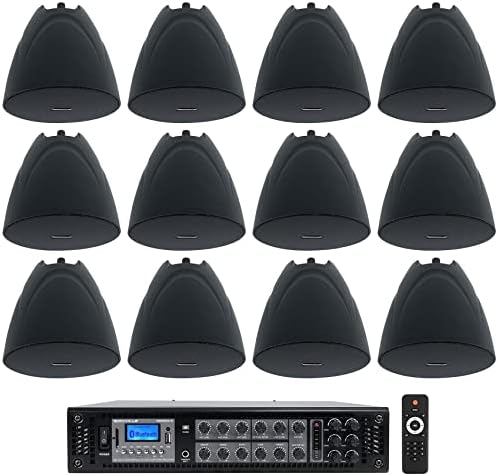 Rockville RCS350-6 350W 70V Commercial Amp with 12 PEN-525T Black Speakers by Rockville