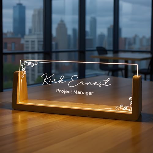 Custom Name Plate for Desk with Light Up Acrylic & Wooden Base - Personalized Office Sign for Teacher, Boss, Coworker - Employee Appreciation Gift for Educators Professionals by SYCUSTOM