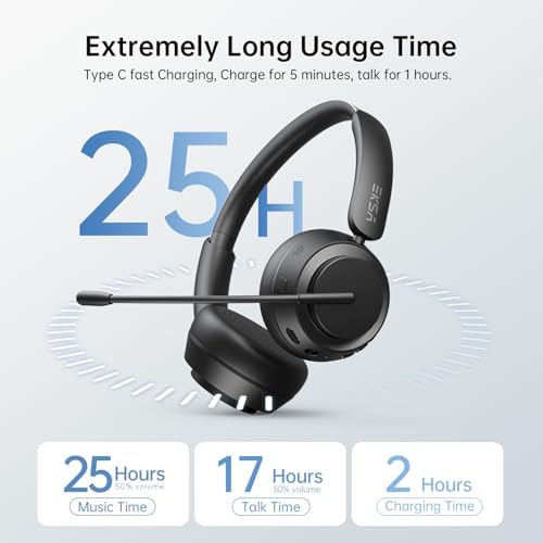 EKSA H35 Wireless Headset with Mic for Work, Bluetooth 5.4 Headphones with AI Noise-Canceling Microphone, 25H Playtime & Mic Mute,169g On Ear Headphones for Trucker/Remote Work/Call Center/Office - Image 6