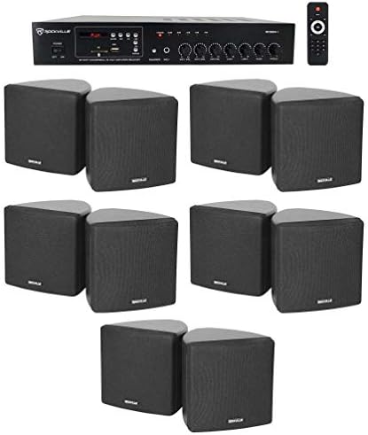 Rockville RCS80-1 70V Commercial Amp with 5 Pairs of Black Cube Speakers by Rockville