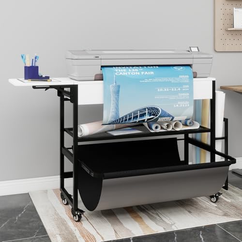 Natwind Wide Format Printer Stand,Plotter Table with Laptop Station,White - Image 2