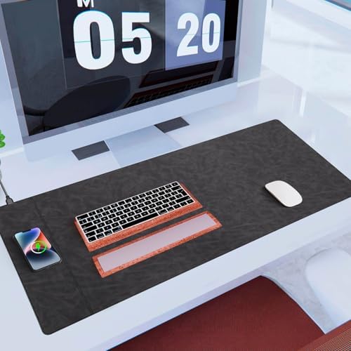 Magnetic 15W Fast Wireless Charging Desk Pad, 35.4"x16.8" Extra Large Mouse Pad, Microfiber Leather Office Desk Mat, Waterproof and Scratch-Resistant Mouse Mat for Office and Home Use, Grey Color - Image 7