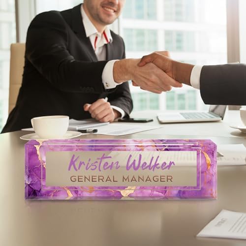 Custom Office Name Plate for Desk - Desk Name Plate Personalized Gifts for Coworkers, Boss, Employees, Teacher, Nurse - Office Desk Decor for Women Men - Employee Appreciation Gifts (Purple Marble) - Image 4
