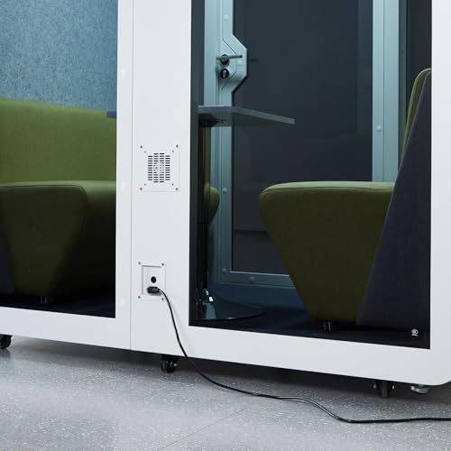 GEARONIC Mobile Office Pod Booth, Sound Proof Office Pod Booth with Mobile Roller, Larger Space for 2-4 People, LED Lighting System,Fans and AC USB Ports（White-Grey） - Image 7