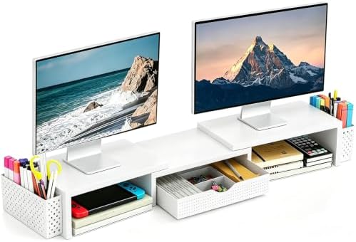 Spacrea Dual Monitor Stand Riser with Drawer and 2 Pen Holders by Spacrea