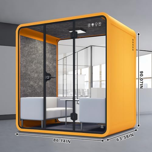 Modern Office Pod Booth 63IN (Honeycomb Aluminum Panel)(Reduce The Sound by 30-40 Decibels) Curved Corner Design,Central Lighting,for Negotiation Room - Image 2