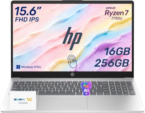 HP 2026 Edition Business Laptop, 15.6" FHD IPS Touchscreen, AMD Ryzen 7 7730U 8-Core 16-Thread Processor for Multitasking, 16GB RAM, 256GB SSD, Numeric Keypad, Camera Privacy Shutter, Windows 11 by Unknown