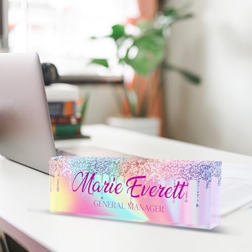 Personalized Name Plate for Desk, Custom Desk Name Plate, Acrylic Name Plate Office Desk Accessories, Personalized Office Gifts for Coworkers Teachers, Employee Appreciation Gifts (B-Colored Crystal) - Image 4