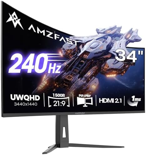 Amzfast 34 Inch 240Hz Curved Gaming Monitor UWQHD (3440x1440), AMZG34C8 Pro by Amzfast