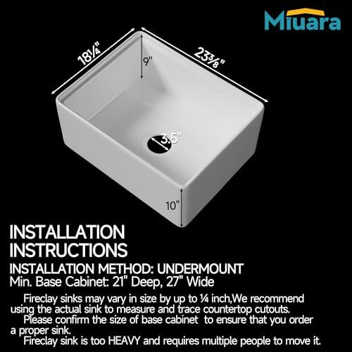 Miuara 24 x 18 Inch Small Apron Front Farmhouse Workstation Kitchen Sink - Image 3