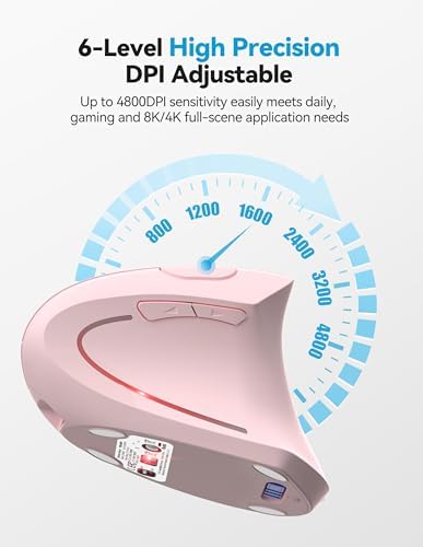 TECKNET Ergonomic Mouse Pink Rechargeable Vertical Wireless Mice Right Hand - Image 5