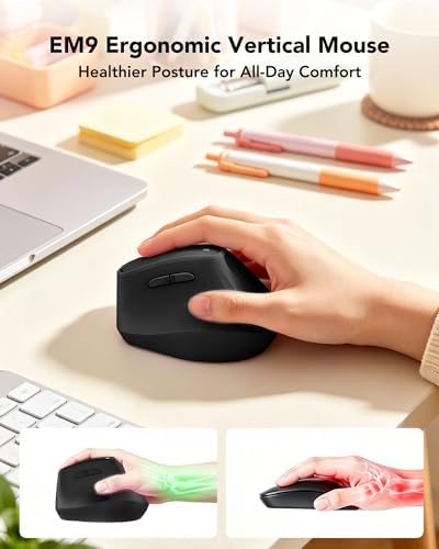 KYSONA Ergonomic Mouse Wireless, Bluetooth Vertical Mouse, 5-Level Adjustable DPI, 2.4G Silent Switch Mice for Windows, MacOS, IPadOS, Laptop, PC, Black - Image 3
