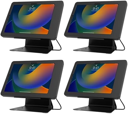 CTA Digital Desktop Anti-Theft Stand – Kiosk Stand with Stylus,Tether,and Aluminum Enclosure for iPad 11th Gen A16 11”-10th Gen 10.9”-Air 4th&5th_Gen-11” Pro&More-Black (PAD-DASB109) (Pack of 4) by CTADigital