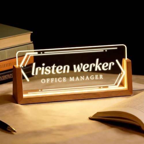 Personalized Light Up Acrylic Desk Name Plate - Custom Name Plate for Desk with Walnut Wood Base - Appreciation Office Gifts for Employees, Teacher, Social Worker (Frame) by Unknown