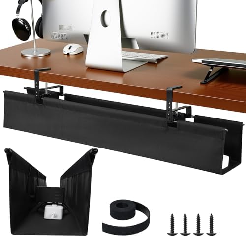 SHUWEI 48" Under Desk Cable Management Tray, Fabric, No-Drill Mount, Black by SHUWEI