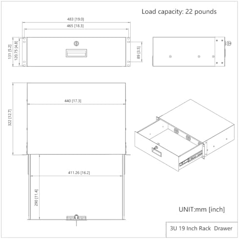3U Server Cabinet Case 19" Rack Mount Lockable Drawer with Key - Image 3