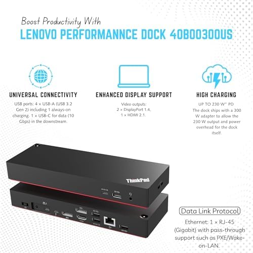 40B00300US Thinkpad Docking Station USB C, 4K Lenovo Thunderbolt 4 Dock - Image 3