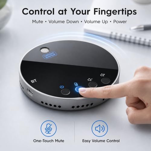 Bluetooth Conference Speaker and Microphone, Bluetooth Speakerphone for Small Meeting Room，Wireless Conference Speaker 360°Voice Pick up with Noise Cancellation Mics for Computer/Laptop - Image 5