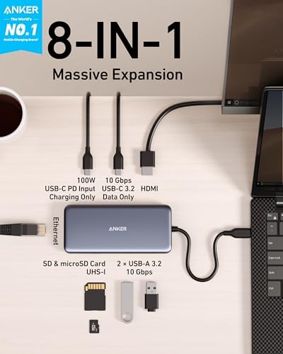 Anker USB-C Hub, 8-in-1 Multiport Ethernet Adapter with 4K@60Hz HDMI Port - Image 3