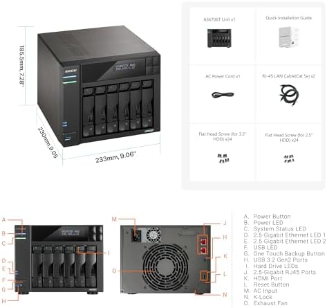 Asustor Lockerstor 6 Gen2 AS6706T - 6 Bay NAS, Intel Quad-Core CPU, 4X M.2 NVMe Slots, Upgradable Dual 2.5GbE, 8GB DDR4 RAM, HDMI, Content Creators, Hybrid Storage, Network Attached Storage (Diskless) - Image 3